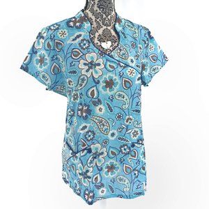 ELAN SS Asian Style Embroidered Scrub Top Blouse L NWOT
